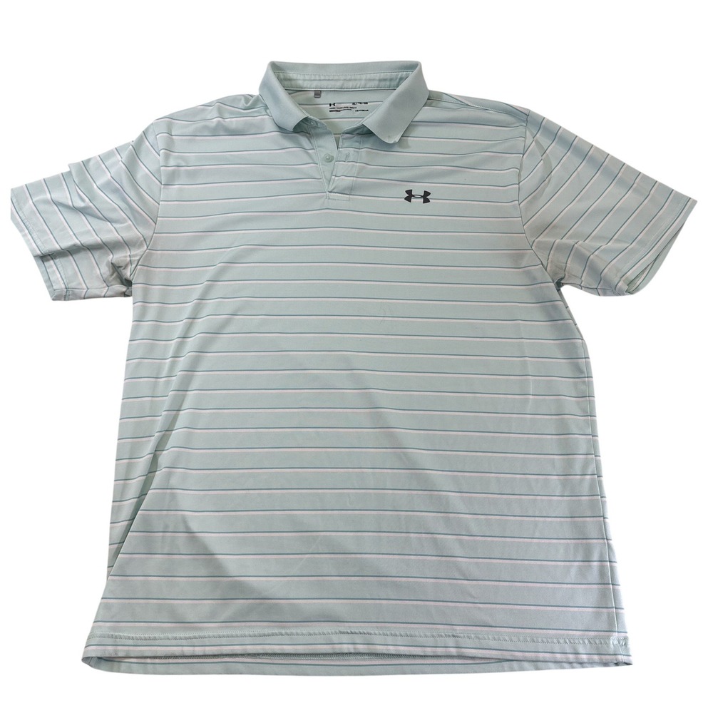 Under Armour Mens XL HeatGear Striped Performance Golf‎ Polo Shirt Mint Green
